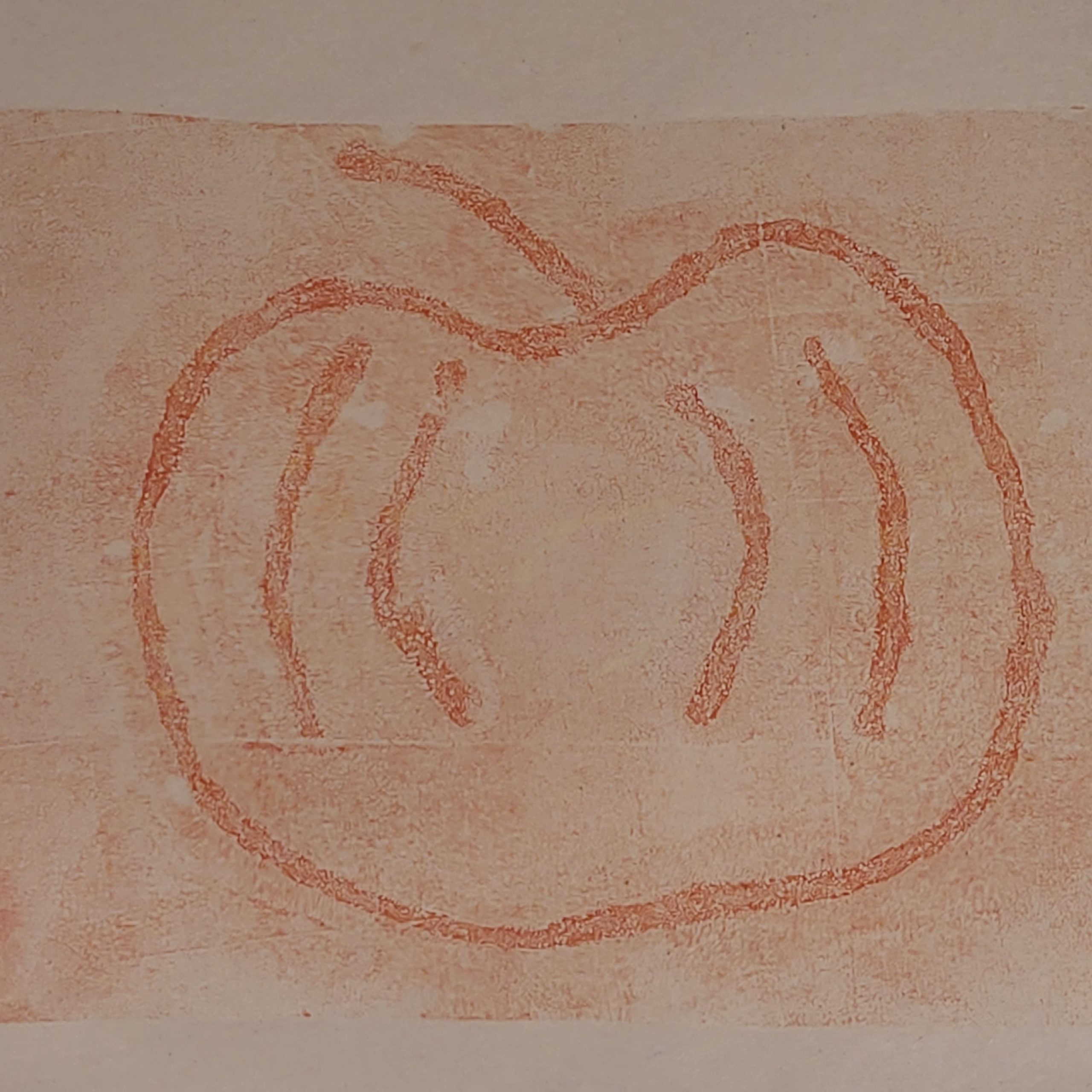 Same style as before, but this time 1 image - just the 2nd print of what the yarn left behind. The image is of a pumpkin and the lines are in orange.